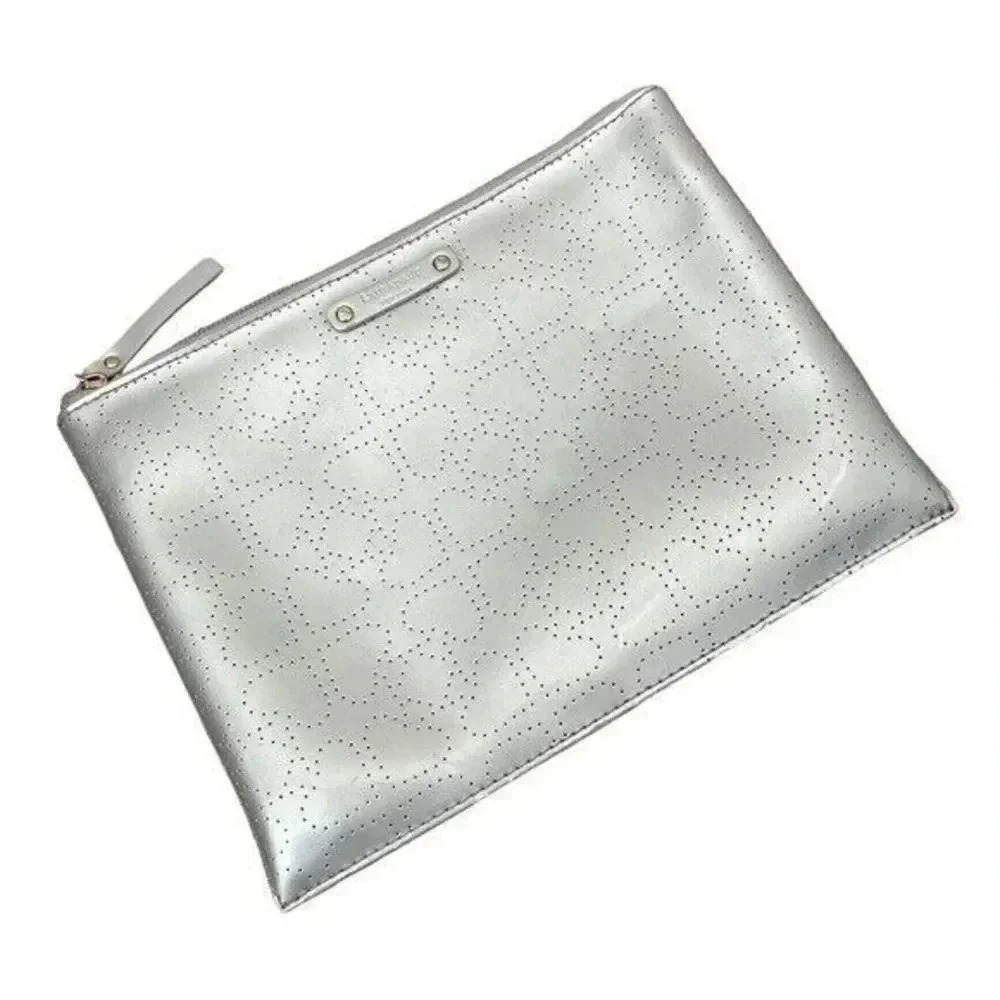 Kate Spade Silver Perforated Spade Zip Clutch